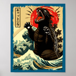 Catzilla Funny Japanese Style Poster