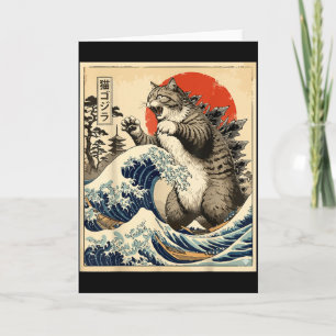 Catzilla Japanese Art Cat Lover Graphic Print Men Card