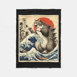 Catzilla Japanese Art Cat Lover Graphic Print Men Fleece Blanket