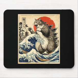 Catzilla Japanese Art Cat Lover Graphic Print Men Mouse Mat