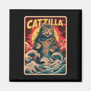 Catzilla Japanese Art Funny Cat Vintage Graphic  Magnet