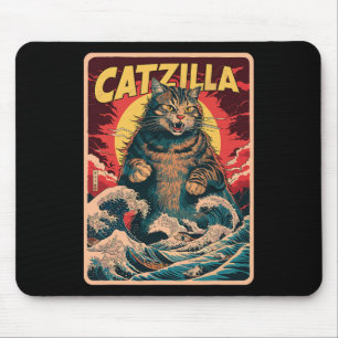 Catzilla Japanese Art Funny Cat Vintage Graphic  Mouse Mat