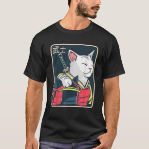 Catzilla Japanese Cat Art Katana Sword Anime Ninja T-Shirt