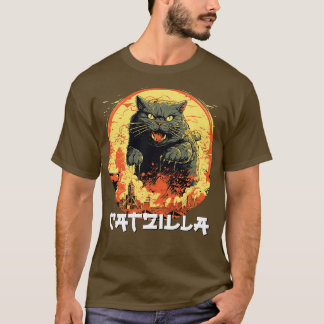 Catzilla Japanese Sunset Funny Cat Parody Vintage  T-Shirt