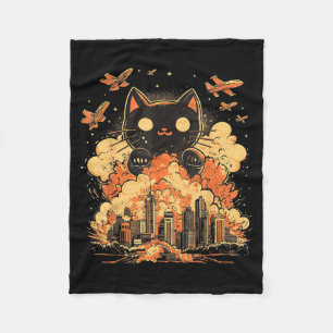 Catzilla Japanese Sunset Funny Japan Cat Fleece Blanket