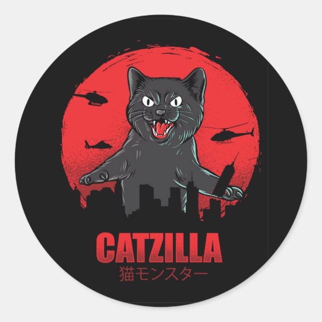 Catzilla Monster Cat Classic Round Sticker (Front)