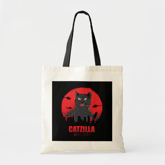 Catzilla Monster Cat Destroys Skyscraper Building Tote Bag (Front)