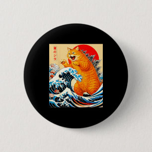 Catzilla orange cat japanese art for men women kid 6 cm round badge