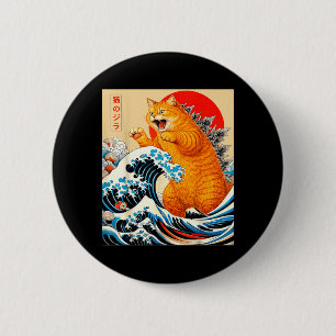 Catzilla Orange Cat Japanese Art for Men Women Kid 6 Cm Round Badge