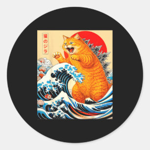 Catzilla orange cat japanese art for men women kid classic round sticker
