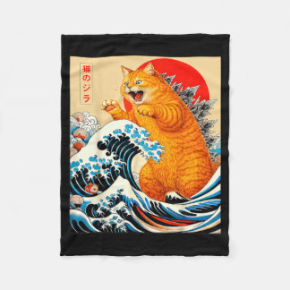 Catzilla Orange Cat Japanese Art for Men Women Kid Fleece Blanket