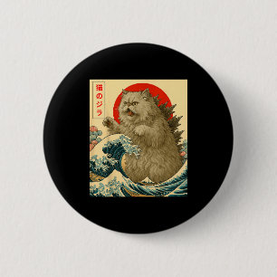 Catzilla Persian Cat Japanese Art For Men Women Ki 6 Cm Round Badge