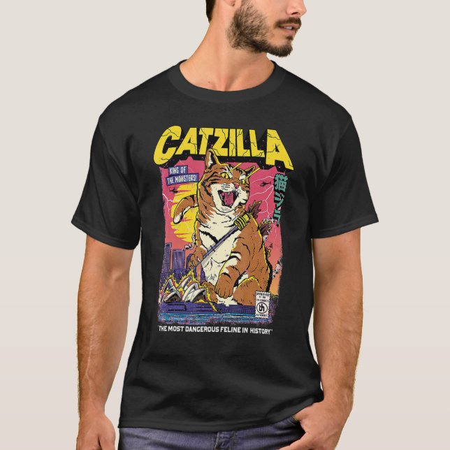 Catzilla Retro Titan Cute Kitten Japanese Cat Love T-Shirt (Front)
