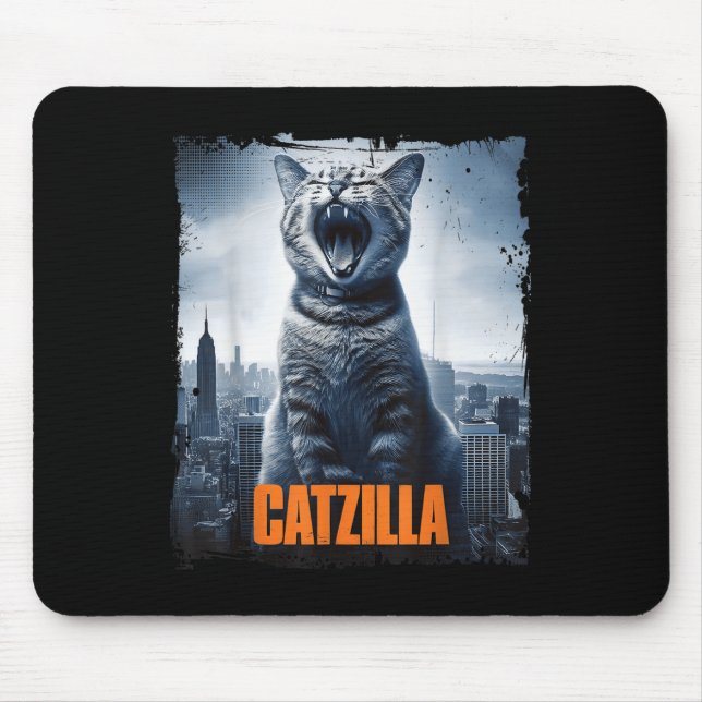 Catzilla Roaring Over City Skyline Cat Monster Kit Mouse Mat (Front)
