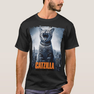 Catzilla Roaring Over City Skyline Cat Monster T-Shirt