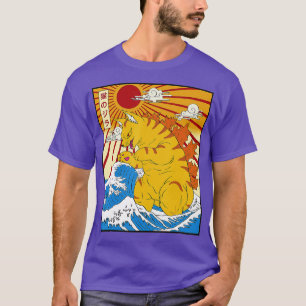 Catzilla Vintage Funny Cute Cat Art Japanese Sunse T-Shirt