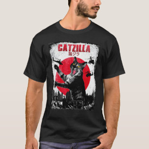 Catzilla Vintage Japanese Sunset  Kitten And Cat T-Shirt