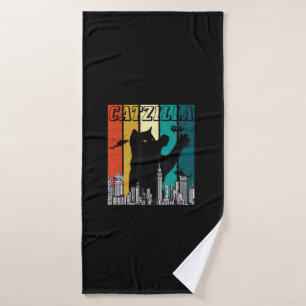 Catzilla Vintage Retro Funny Cat Kitten Halloween Bath Towel
