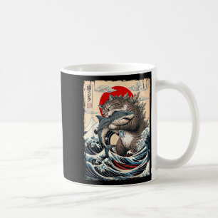 Catzilla vs Meg Japanese Great Wave Art Funny Coffee Mug