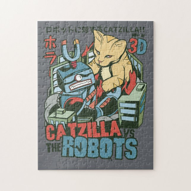 Catzilla Vs Robots Jigsaw Puzzle (Vertical)