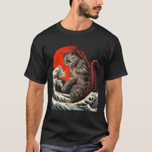 Catzilla vs The Great Wave Hokusai Japanese Kaiju  T-Shirt