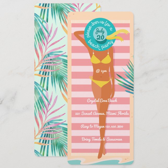 Caucasian Beach Babe Summer Vibe Beach Party Invitation (Front/Back)