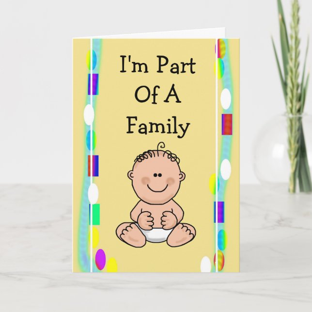 Caucasian Cartoon Baby Adoption Announcement Card (Front)