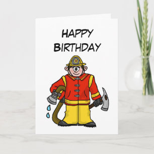 Caucasian Cartoon Fireman  Card   Customise It!