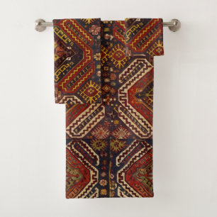 Caucasian rug design in warm colours bath towel set