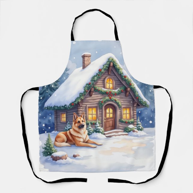 Caucasian Shepherd Dog Mountain Cabin Christmas Apron (Front)