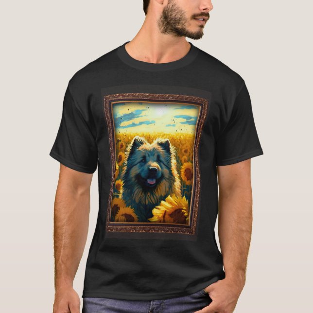 Caucasian Shepherd Painting Sunflower Flower Mum W T-Shirt (Front)