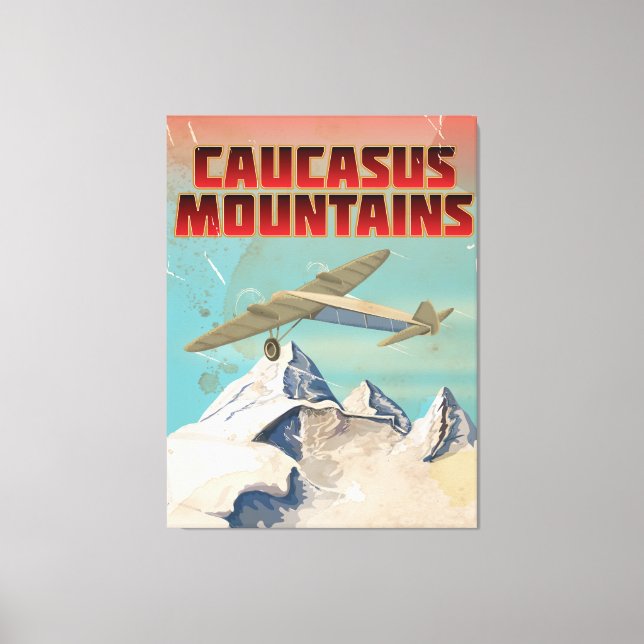 Caucasus mountains vintage travel poster canvas print (Front)