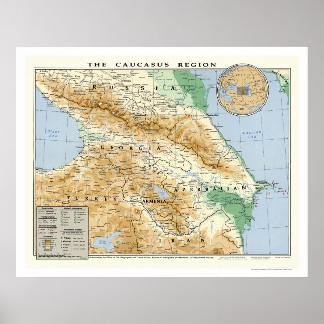 Caucasus Region Map 1994 Poster (Front)