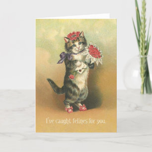 CAUGHT FELINES - cute retro cat Valentines card
