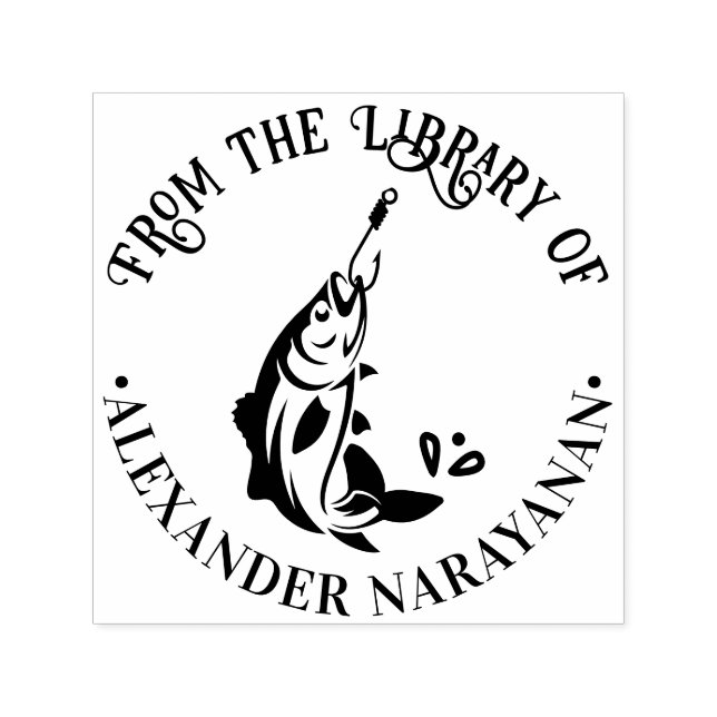 Caught Fish on Hook From the library of Book Name Self-inking Stamp (Design)