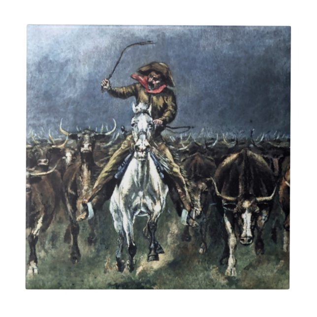 Caught in a Stampede Western Art by Frederic Remin Tile (Front)