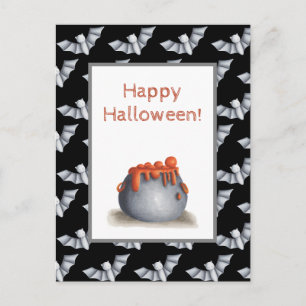 Cauldron and Bats Happy Halloween Postcard