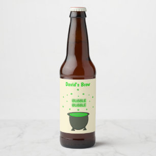 Cauldron and Bubbling Green Brew Halloween Beer Bottle Label