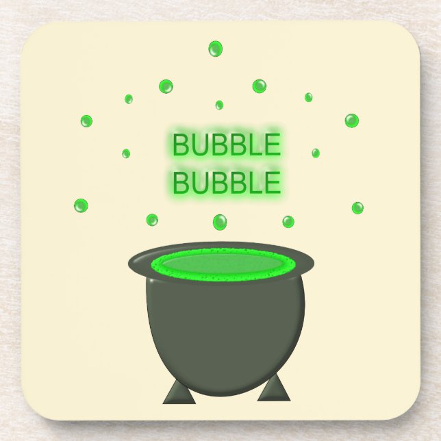 Cauldron and Bubbling Green Brew Halloween Coaster (Front)