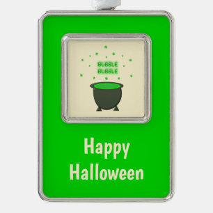 Cauldron and Bubbling Green Brew Halloween Custom Silver Plated Framed Ornament