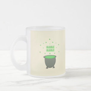 Cauldron and Bubbling Green Brew Halloween Frosted Glass Coffee Mug