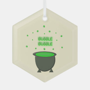 Cauldron and Bubbling Green Brew Halloween Glass Tree Decoration