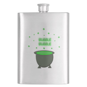 Cauldron and Bubbling Green Brew Halloween Hip Flask
