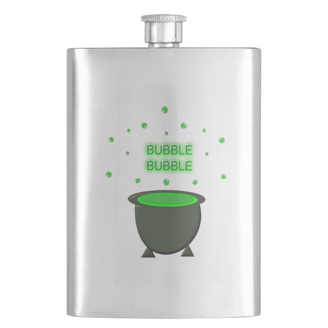 Cauldron and Bubbling Green Brew Halloween Hip Flask (Front)