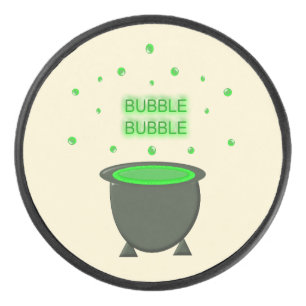 Cauldron and Bubbling Green Brew Halloween Hockey Puck