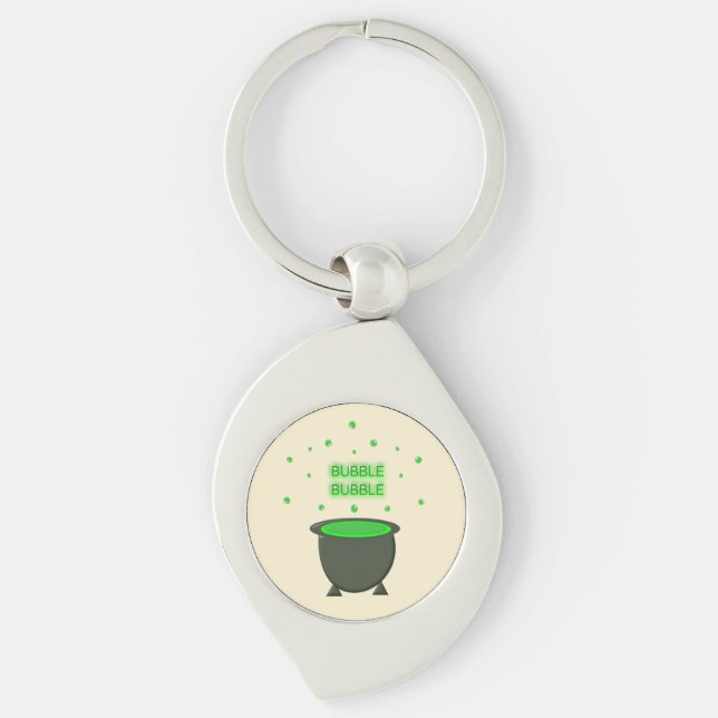 Cauldron and Bubbling Green Brew Halloween Key Ring (Front)