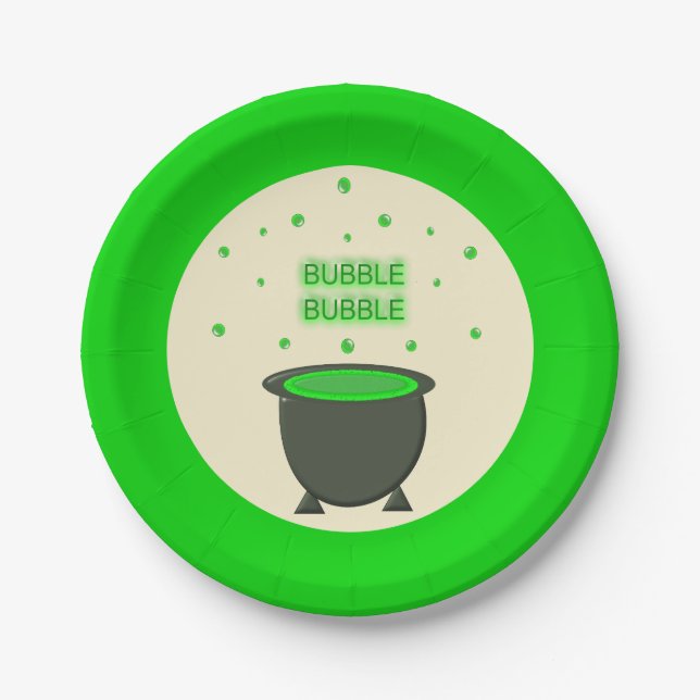 Cauldron and Bubbling Green Brew Halloween Paper Plate (Front)