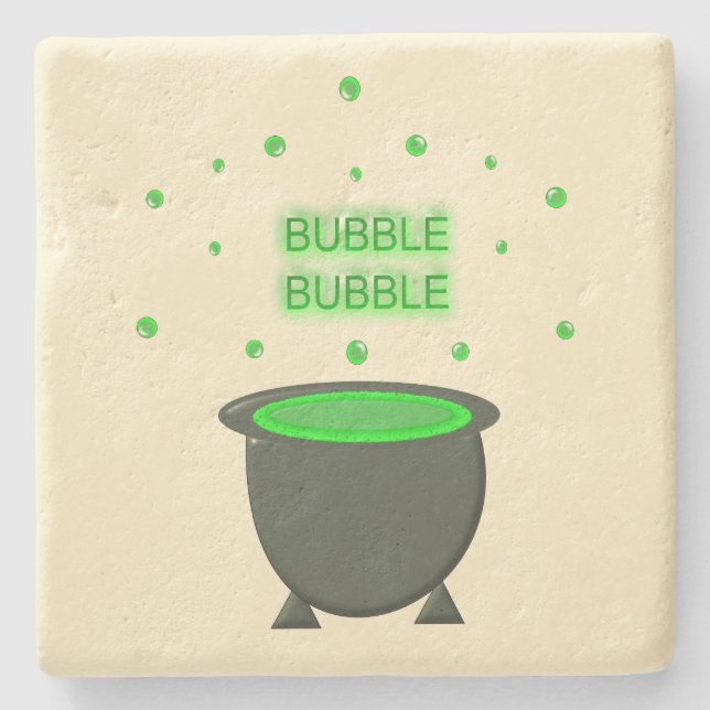 Cauldron and Bubbling Green Brew Halloween Stone Coaster (Front)