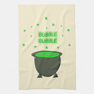 Cauldron and Bubbling Green Brew Halloween Tea Towel