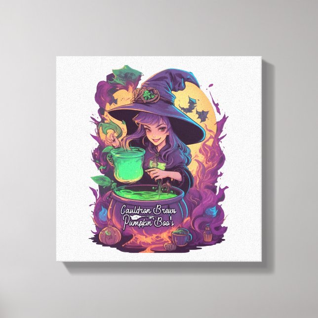 Cauldron Brews Pumpkin Boo�s Sticker Canvas Print (Front)